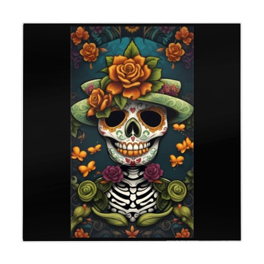 Sugar Skull Man In Good Luck Green With Flowers Mahjong Mats