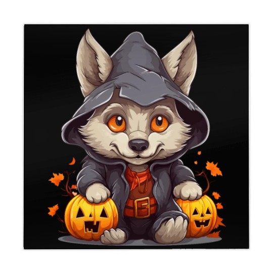 Cute Little Halloween Wolf With Pumpkin Lanterns Mahjong Mats