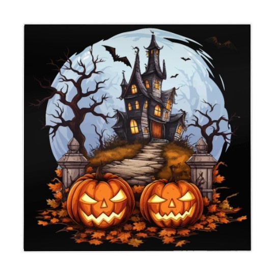 Spooky Haunted House Halloween Pumpkin Bat Mahjong Mats