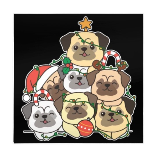 Pug Christmas Tree Funny Animal Christmas Mahjong Mats
