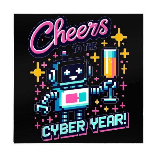 Retro Robot New Year's Toast - Cyber Champagne Fun Mahjong Mats