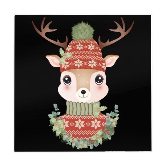 cute deer with sweater and Christmas wreath Mahjong Mats
