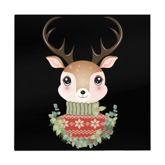 cute deer with sweater and Christmas wreath Mahjong Mats