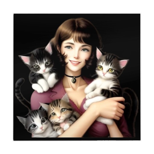 Pretty Cat Lady with Cute Kittens Mahjong Mats