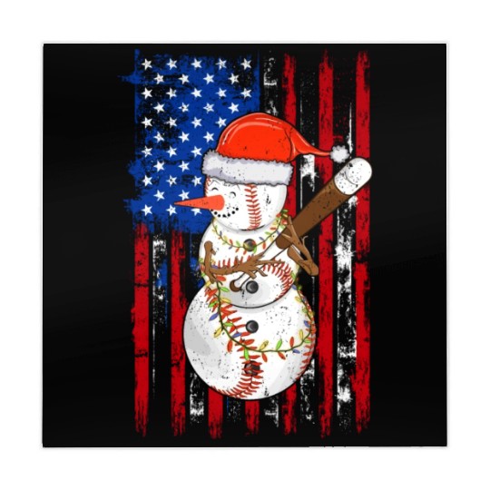 Christmas Snowman Playing Baseball Us Flag Xmas Mahjong Mats