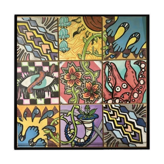 Hand painted wooden squares art by KateToxin Mahjong Mats