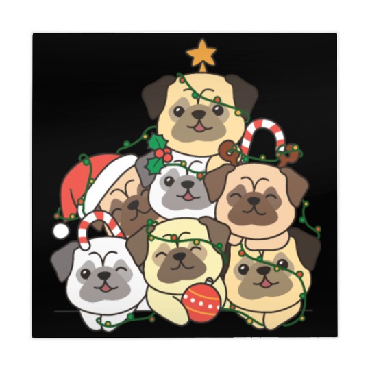 Pug Christmas Tree Funny Animal Christmas Mahjong Mats
