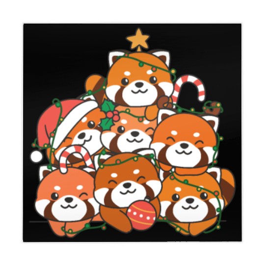 Red Panda Christmas Tree Funny Animal Mahjong Mats