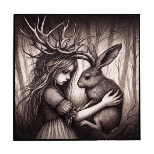 Illustration of Girl with Jackalope Mahjong Mats