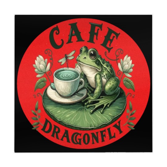 Cafe Dragonfly: Whimsical Serene Frog on Lily Pad Mahjong Mats