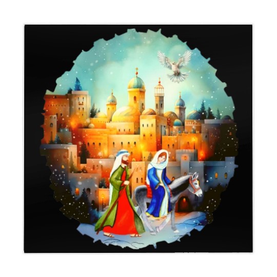 Mary and Joseph in Bethlehem with donkey Mahjong Mats