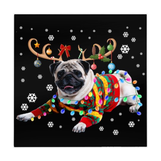Funny Pug Dog Christmas Reindeer Christmas Lights Mahjong Mats