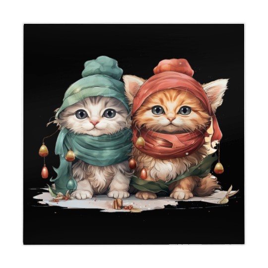 Sweet and playful Christmas kittens wearing hats Mahjong Mats