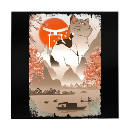 001867 Japanese Cat Mountain Fisher Lake Mahjong Mats