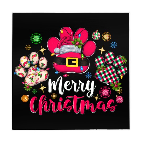 Merry Christmas Dog Paws Lights Buffalo Plaid Xmas Mahjong Mats