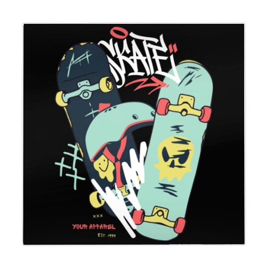 Black Light Green Modern Illustrated Skateboard Mahjong Mats