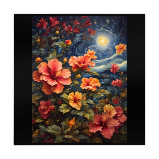 Colorful Hibiscus Under Starry Night Sky Mahjong Mats