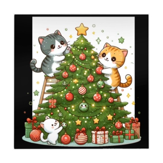 Kittens decorate a Christmas tree Mahjong Mats