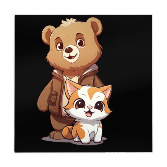 cute kitty cat and teddy bear in cartoon style Mahjong Mats