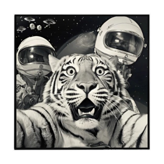 Funny Graphic Mahjong Mats Tiger Selfie with Alien UFOs