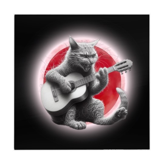 Rock Cat Playing Guitar Mahjong Mats under the red moon