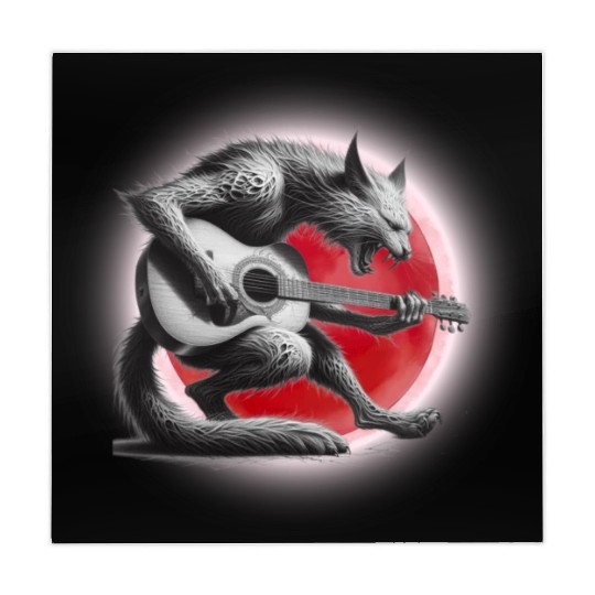 Rock Cat Playing Guitar Mahjong Mats under the red moon