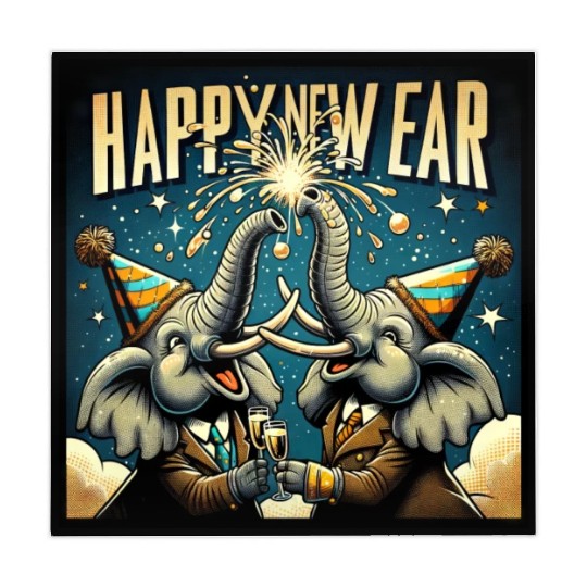 New Year's Eve Elephant Cheers with Champagne Mahjong Mats