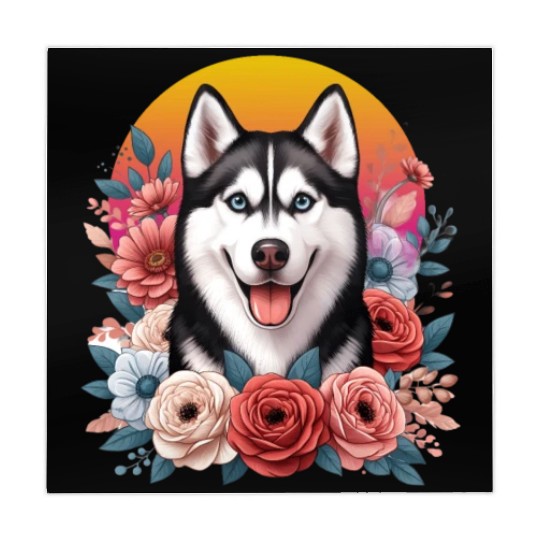 Husky dog with floral backdrop Mahjong Mats