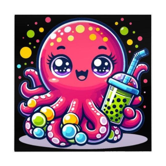 Kawaii Octopus With Bubble Tea Sea Ocean Boba Tea Mahjong Mats
