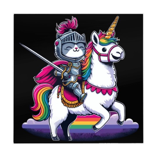 Happy Funny Cat Knight Riding Unicorn Llama Alpaca Mahjong Mats
