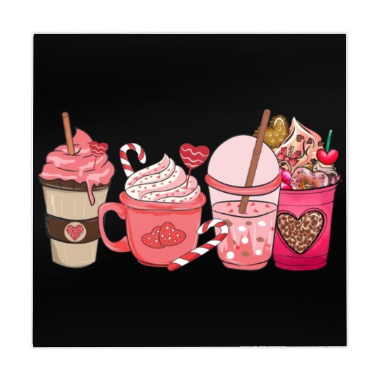 Valentines Day Pink Coffee Cups Latte Iced Cream Mahjong Mats