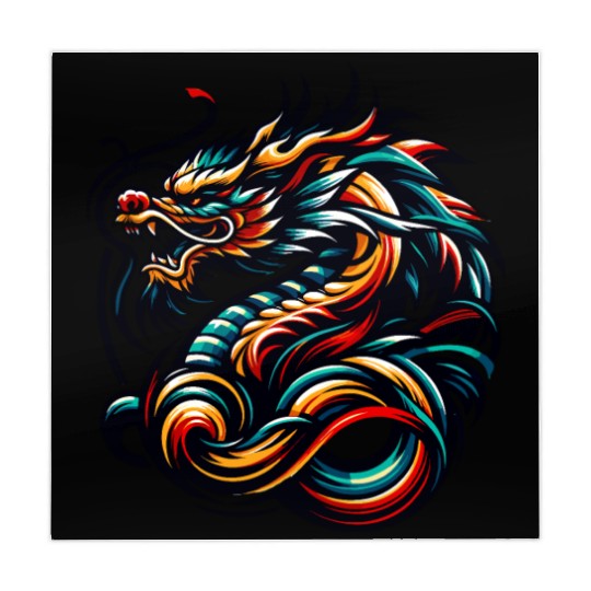 Colorful Chinese Dragon Artwork and Tribal Design Mahjong Mats