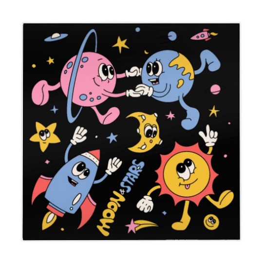 Solar System Planets Moon Sun Saturn Cute Groovy Mahjong Mats