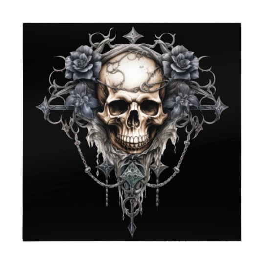 Gothic Art Print with Skull and Roses Mahjong Mats