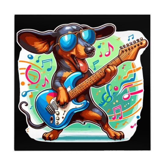 Cute Dachshund playing E-Guitar Mahjong Mats
