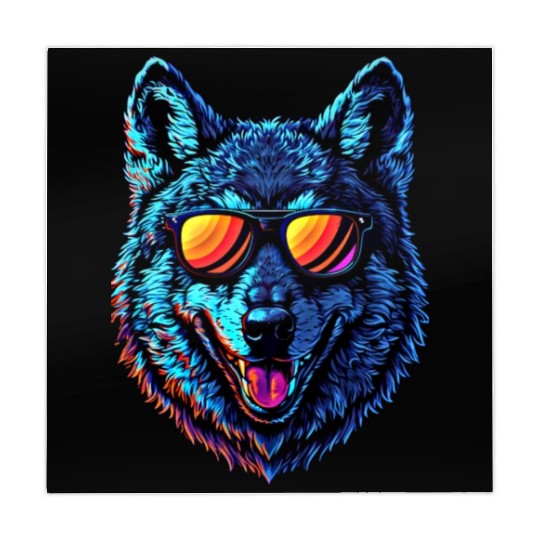 Cool Wolf Face Blue Wolf Wearing Sunglasses Mahjong Mats