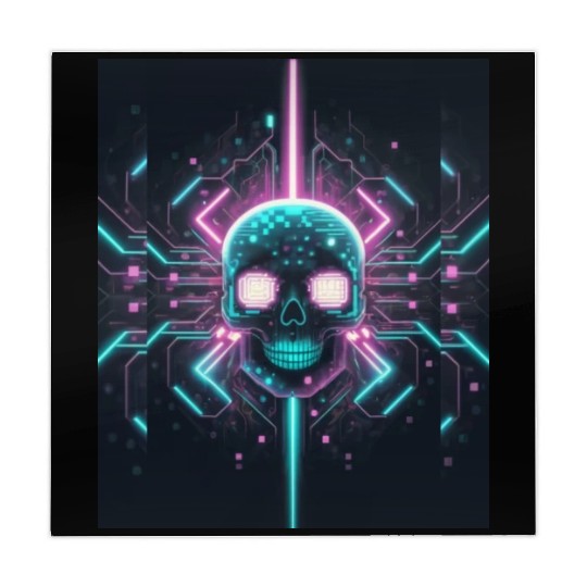 Retro neon cyberpunk pixelated skull Mahjong Mats