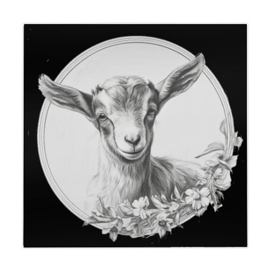 Baby goat portrait pencil sketch Mahjong Mats