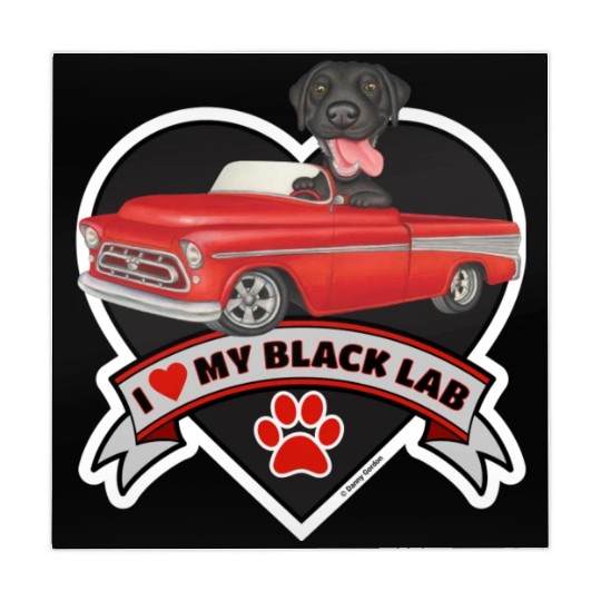 Cute black lab in classic truck inside a heart Mahjong Mats