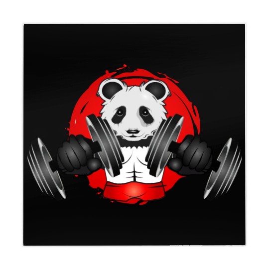 Bodybuilder panda bear with barbell in gym patch Mahjong Mats