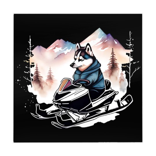 Husky Riding Snowmobile In Mountains Mahjong Mats
