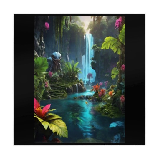 alien jungle with a lagoon and waterfall Mahjong Mats
