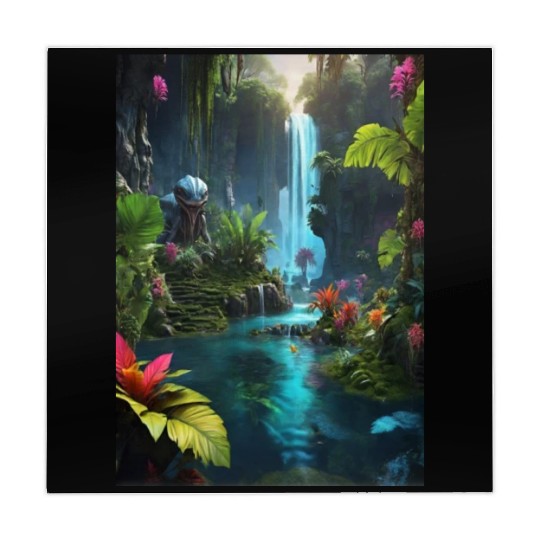 alien jungle with a lagoon and waterfall Mahjong Mats