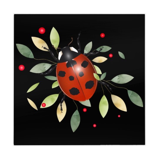 red glowing ladybug with green leaves Mahjong Mats