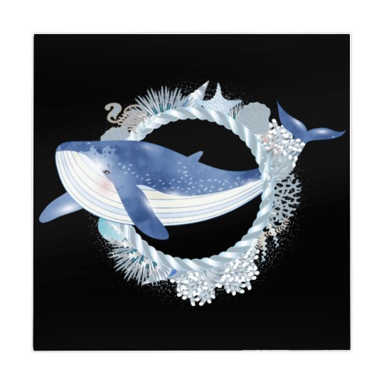 blue whale fish in coral reef in watercolor style Mahjong Mats