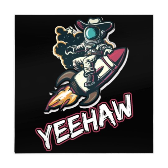 Space Cowboy Riding a Rocket with Yeehaw Slogan Mahjong Mats