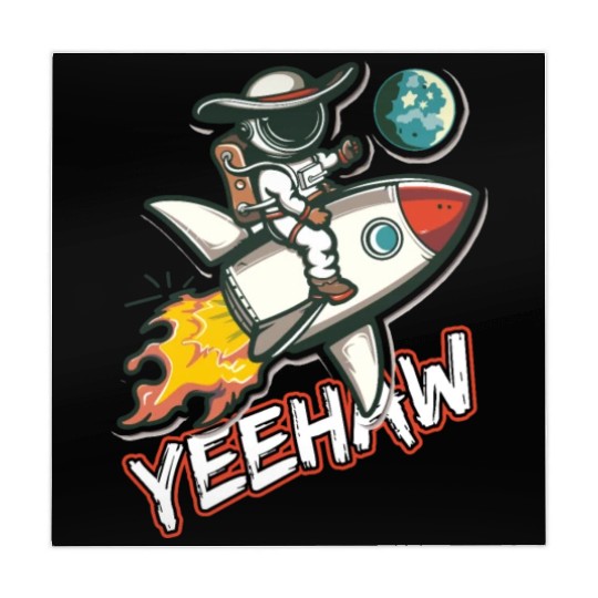 Space Cowboy Riding a Rocket with Yeehaw Slogan Mahjong Mats