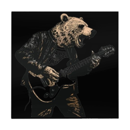Grizzly Bear Playing Guitar Mahjong Mats