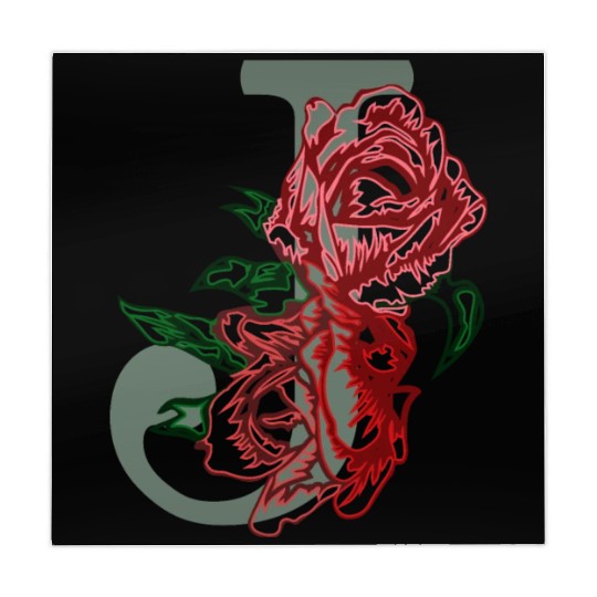 Capital letter J monogram and contour rose flowers Mahjong Mats