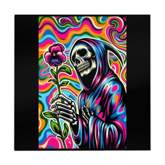 Psychedelic Grim Reaper Holding Sweet Pea Flower Mahjong Mats